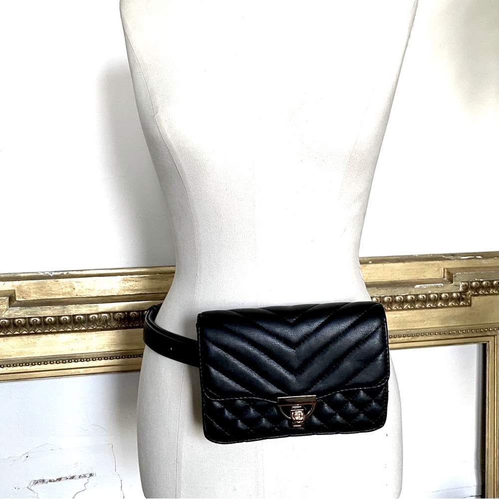 Topshop black quilted faux leather belt bag with gold hardware